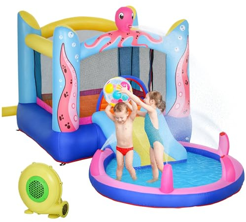 Outsunny Castillo Hinchable para Niños +3 Años 360x175x180 cm Multicolor | Con Tobogán, Cama de Salto, Piscina, Incluye Inflador y Bolsa de Transporte, para Interior Exterior
