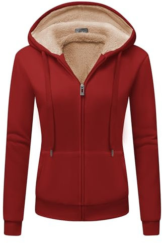 igeekwell Damen Fleecejacke mit Kapuze Outdoor Hoodie Damen Dick Sweatshirt Kapuzenpullover mit Fleece Jacke Pullover Warm Sweatjacke Damen Gefüttert Winterjacke mit Zipper(Rot-XL)