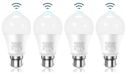 Torkase Lot de 4 ampoules intelligentes à détecteur de mouvement PIR, ampoules intelligentes à baïonnette B22 13 W, lampe infrarouge blanc froid 5000 K, lumières marche/arrêt automatiques