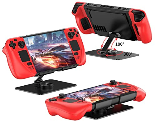 COQUE Handheld game console case for Steam Deck,drop protection case metal folding stand 2-in-1 set for mobile game Steam Deck-Red