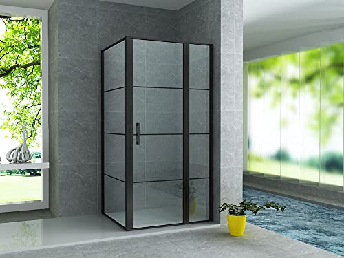 ALONI® Duschkabine Schwingtür schwarz matt 80x120x200 | Festelement + Seitenwand, Eckdusche, 8 mm ESG Sicherheitsglas, modern, pflegeleicht