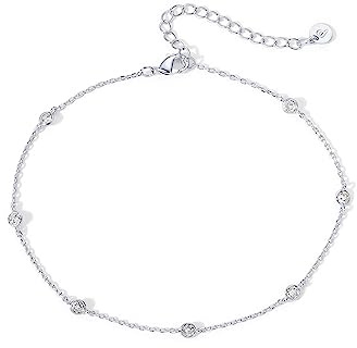 PAVOI 14K White Gold Plated Cubic Zirconia Station Anklet | Dainty Station Ankle Bracelet for Women