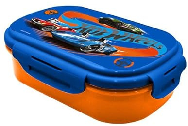 HOVUK Hot Wheels - Lonchera rectangular con tenedor, lonchera de doble compartimento, a prueba de fugas, apta para microondas y sin BPA, adecuada para niños de más de 3 años, KL11345