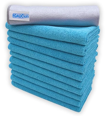 IGAD IGADCloth 10 Blue Microfibre Cleaning Cloths+1 free glass cloth, 40x40cm, Durable Cleaning Cloths for a Pristine Clean, Ideal Microfiber Cloth for all Surfaces