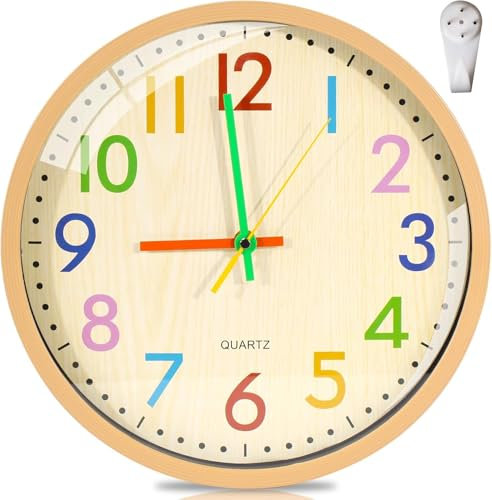 WEEKSUN Reloj de Pared para niños 12 Pulgadas, Reloj de Pared de Cuarzo Silencioso,NúMeros AráBigos Coloridos FáCiles de Leer, Adecuados para Sala de Estar, Comedor, Dormitorio, Aula Escolar