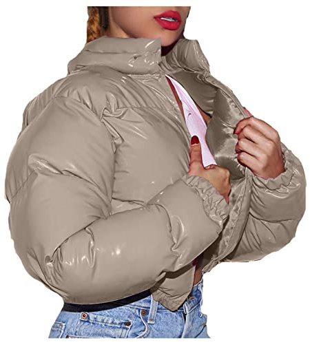 LOIJMK Chaqueta de plumón para mujer, abrigo corto y cálido, abrigo corto de invierno, chaqueta acolchada elegante para mujer, chaqueta de entretiempo, protección contra el frío, chaqueta para