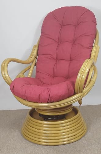 Rattan Drehsessel, Drehwippsessel Linda Fb. Honig inkl. hochwertigen Polster red