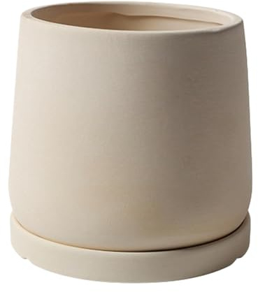 ESTINTENG Pot de fleurs uni en céramique, respirant, perforé, tube droit en céramique, pour plantes succulentes vertes, petit pot de fleurs rond (avec plateau), grande taille