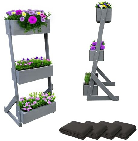 Coemo Vertikalbeet Petra Hochbeet Holz 3 Etagen Blumentreppe, 66x49x140 cm | Stufenbeet für Terrasse Balkon & Wintergarten, Natürliches Tannenholz, Echte Schönheit der Natur für Ihren Garten, Mehr Grün