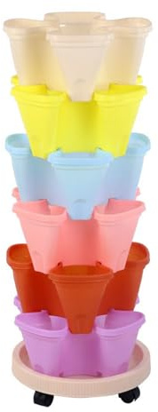MISNOde Macetero Apilable de 6 Niveles, Macetero Vertical de Jardín con Base Móvil, Maceteros de Flores de Fresa Y Verduras, Macetero Interior Y Exterior para Jardín, Puerta Delantera,(Multicolor)