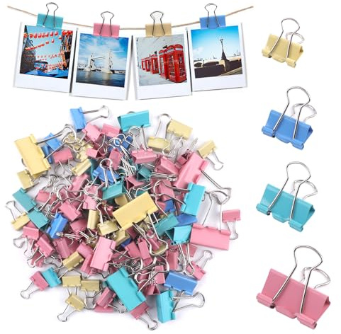 125 Stück Foldback Klammern Bunt, Papierklammern Metall, Binder Clips | Vielzweckklammer 32mm 25mm 19mm 15mm für Büro Schule Notizen Briefpapier