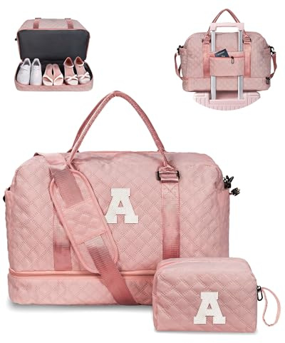 Vogewood Graduation Gift for Her Women Gift-Birthday Gifts, Initial Duffle Bags with Shoe Compartment, Girls Weekender Bag,Overnight Bag for Women, Travel Bag with Makeup Bags Gift for Mom (Letter A)