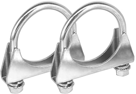 Pack of 2 M8 Exhaust Clamps U Bolt Clamp Diameter 48 mm Galvanised Steel Pipe Clamps Stainless Steel Silencer U-Bolt Clamps with Saddle Flange