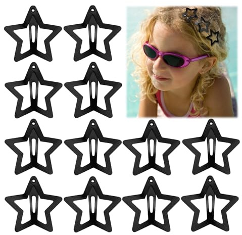 Gjinxi 12 Stück Stern Haarspangen, Y2K Zubehör Klein Metall Haarspange Snap Star Haar Accessoires mit Schnappverschluss für Kinder Mädchen und Frauen Stern-Kopfbedeckungen(Schwarz)
