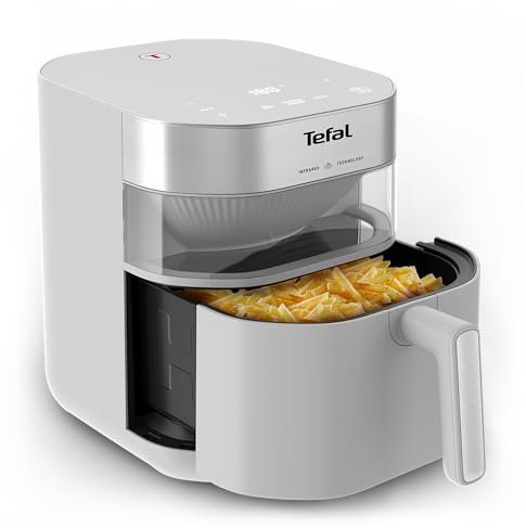 Tefal Easy Fry Infrared Heißluftfritteuse, bis zu 99% weniger Fett, Infrarottechnologie, 7 Liter, digitales Bedienfeld, Sichtfenster, Auto-Off, Warmhaltefunktion, spülmaschinenfest, grau, EY831GE0