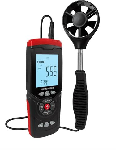 Anémomètre numérique, compteur de volume d'air, max/AVG/min, enregistrement et enregistrement des données, capteur de vent étendu