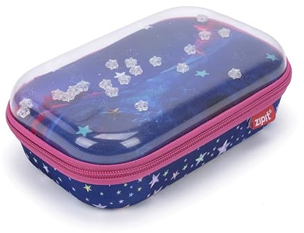 ZIPIT Federmäppchen mit transparentem Deckel, Sterne-Stiftebox für Mädchen | Robustes Etui für Mädchen, schwebende Sterne unter dem Deckel, sicherer Reißverschluss, großzügiger Stauraum