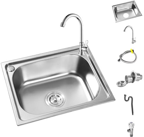 Lavandino Cucina,Lavello da cucina a incasso,Lavabo Cucina in Acciaio Inox,Lavello a vasca singola profondità da 15 cm a 22 cm,rettangolare(53x38x20 cm)