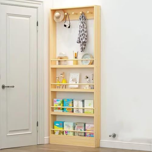Eqvexd Behind Door Storage Cabinet,Bookshelf Wall Mounted,Multi-layer storage and clothes hook design 4 Tier Bamboo Book Shelf,Books Storage Rack for Bedroom,Living Room,and Classroom