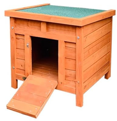 KLYDBMYT Kleiner Kaninchenstall aus Holz, Hasenkäfig, Meerschweinchenkäfig, Entenhaus, Hundehütte mit zu öffnendem Dach und Rampentür