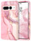 YINLAI for Google Pixel 7 Pro Case Marble Pattern 3 in 1 Full Body Rugged Hard PC Back Cover Bumper, Soft Silicone Drop Shockproof Protection Girly Women Case for Google Pixel 7 Pro, Rose Pink