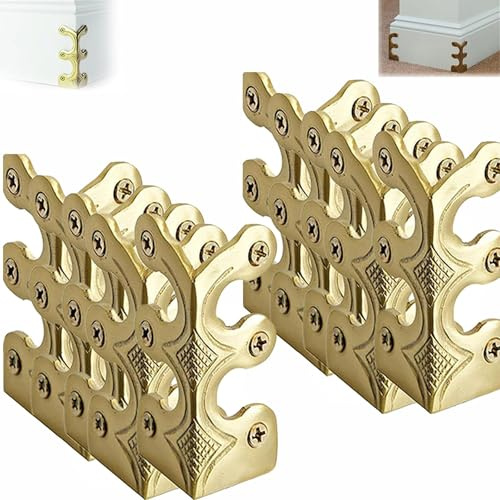 Baseboard Corner Protectors,Vintage Solid Brass Skirting Board Corner Protectors, Vintage Metal Corner Protector, Decorative Protector Cover for Baseboard, Wood Cases, Cabinet Doors (10PC,Gold)