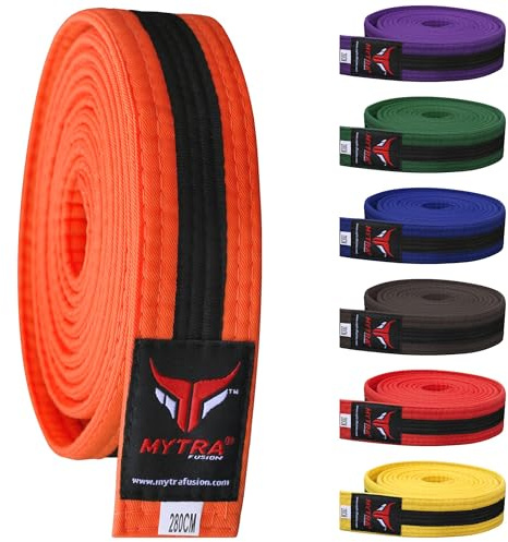 Mytra Fusion Ceinture karaté légère et Durable Plusieurs Couleurs, Ceinture Arts Martiaux, Ceinture Taekwondo et Ceinture Karate pour Hommes et Femmes (Orange/Black, 260-CM)