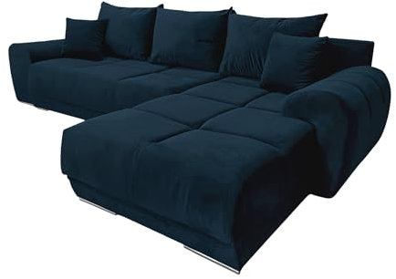 Ecksofa mit Schlaffunktion Karl L-Form, Sofa Couch mit Bettkasten, Eckcouch, Schlafsofa für Wohnzimmer, Big Sofa Couch mit Schlaffunktion (Blau, Ottomane Rechts)