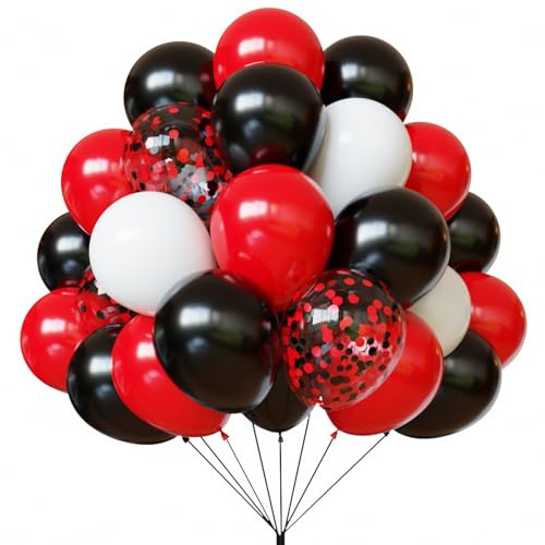 YMSZ Set von 67 Konfetti-Luftballons für Geburtstag, Hochzeit, Abschluss, Pokerkarten - 30,5 cm - Rot/Schwarz/Weiß