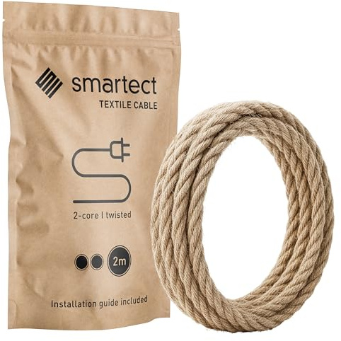 smartect Braided Cable twisted, Jute, 2 Metres 2 Core Electrical Cable (2 x 0.75mm²) Vintage Fabric Electrical Wire for your DIY project