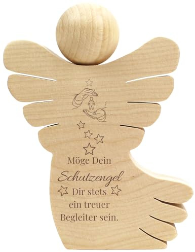 Geschenkissimo Engel Figur aus Holz mit Spruch Möge Dein Schutzengel Dir stets EIN treuer Begleiter Sein - Holzengel Geschenk zur Geburt, Taufe, Geburtstag, als Geldgeschenk Geschenkidee