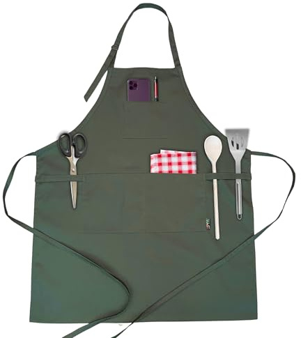 HOUSE ART LIFE Küchenschürze – Geschenk für Frauen und Männer, Koch- und Grillschürze, Schürze mit 3 Taschen, verstellbar mit langen Bändern, ideal für BBQ, Partys, für Vater, Großvater, Garten Café