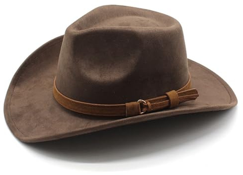 Cowboy Hat for Men and Women, Flexible Wide Brim Cowgirl Hat, Western Style Cowboy Accessories Bandana and Cowgirl Hat Coffee
