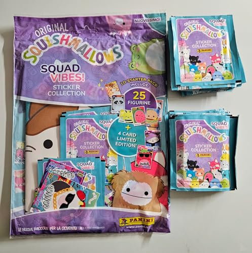 manuelkant Special Pack Album + 50 Bustine di figurine per la raccolta Squishmallows Squad Vibes! Panini