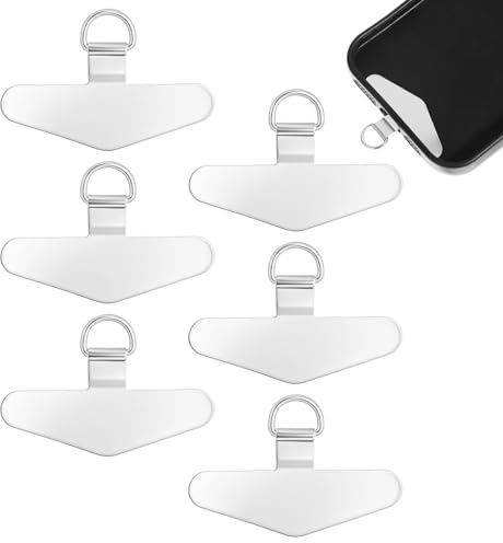 BOHUIZ 6Pcs Phone Tether Tags, Stainless Steel Cellphone Lanyard Tether Patches Silver Crossbody Cell Phone Lanyard Connector Clip Compatible with Most Smartphones