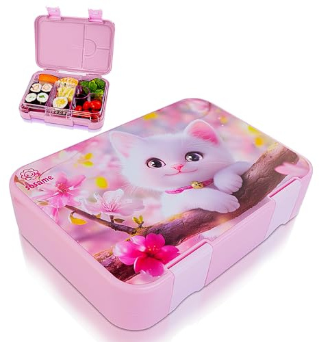 sosame® Brotdose für Kinder mit 6 Fächern – Bento Lunchbox auslaufsicher – Jausenbox für Schule & Kindergarten (ROSA-Kitten)