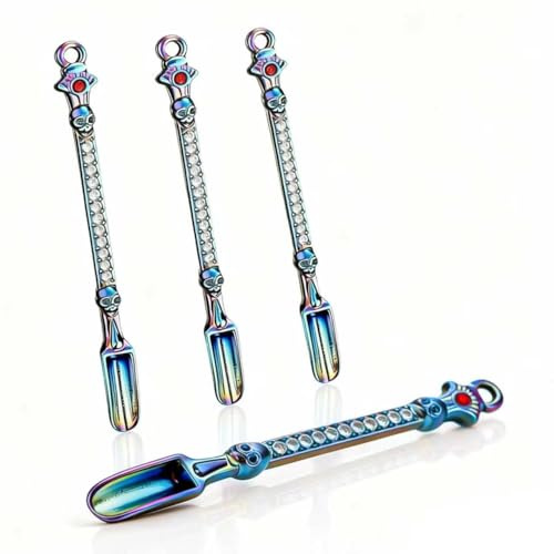 4 Pcs Mini Shovel Snuff Spoon, Small Medicine Spoon, Metal Powder Scoop, Tableware Shovel-Shaped Pendant Necklace for Medicine, Herbs, and Essential Oils Filling Vials (Colorful)