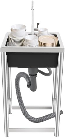 Freistehende Edelstahl Spültisch mit Unterschrank, Mobiles Waschbecken 1 Becken Küchenspüle Spüle mit Wasserhahn, Gewerbliche Spülbecken Edelstahl für Küche Restaurant 45x41x75cm