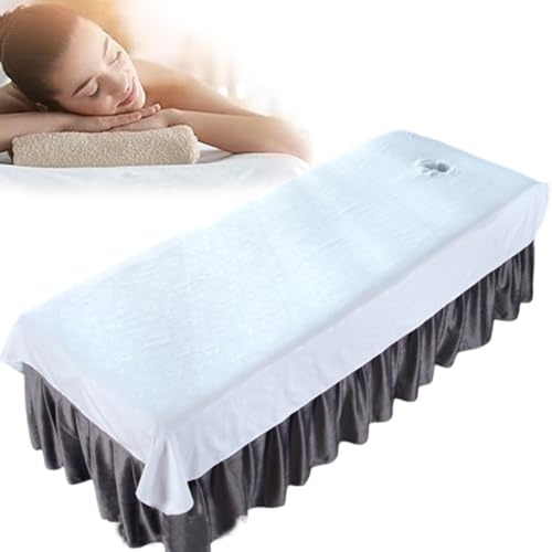MIUPOO Bezug für Massageliege mit Loch,Massageliege Laken mit Gesichtsloch,1 Stück Spannbezug für Massageliegen mit Loch, Waschbare Beauty Bettbezug, Atmungsaktiv Massagebett für Spa,Weiß.
