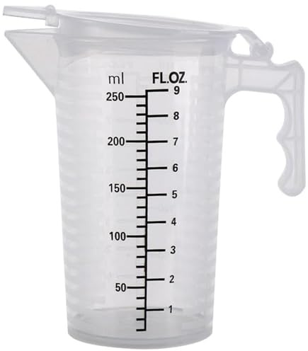 Measuring Cup with Lid and Spout, 250ml Transparent Plastic Measuring Pitcher with Handle, Heat-Resistant Graduated Beaker for Liquid Ingredients(