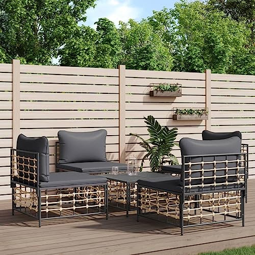 ZQQLVOO 5-TLG. Garten-Lounge-Set mit Kissen Anthrazit Poly Rattan Outdoor Polstergarnitur Gartencouch Garten Relaxmöbel Terrassenmöbel
