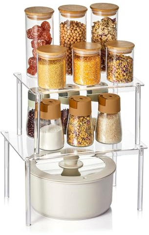 Cnwinu 2er Set Küchen Organizer, Clear Gewürzregal, Stapelbare Gewürz Organizer, Küchenregal Arbeitsplatte, Küchenorganizer Regal, Mini Regal, Schrankregal, Tschregal für Arbeitsplatte Küche