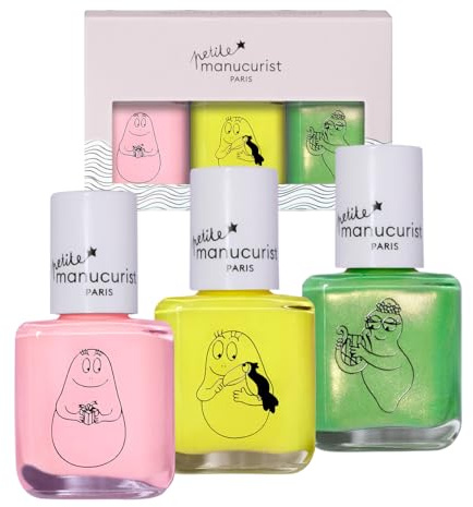 Manucurist Barbapapa vattenlacksats för barn - 3 icke-giftiga nagellack rosa, gul, grön - barnmakeup - julklapp - hemlig jultomte