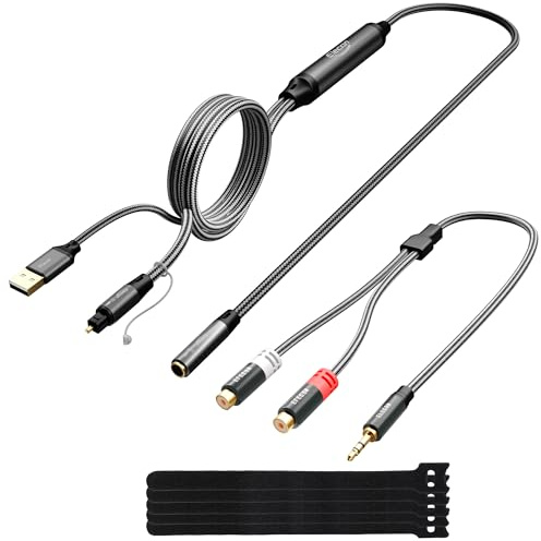 Elecan Cavo convertitore audio unidirezionale da maschio ottico maschio a AUX femmina da 3,5 mm, 1,5 m, 192 kHz DAC SPDIF/Toslink adattatore digitale ad analogico per TV/PS4/DVD a cuffie Sound Bar +
