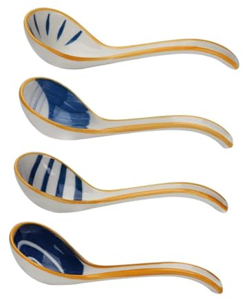 DIYEAH 4 piezas Cucharas de Sopa Cerámicas Estilo Japonés para Aperitivos y Sopa Asiática Porcelana Fina Antideslizante para Dumplings Ramen y Vajilla para Cenas