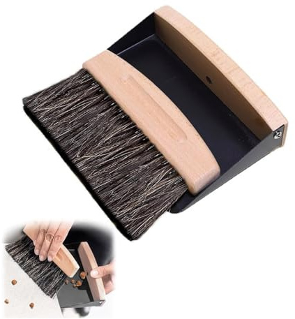 2 Stücke Mini Besen und Kehrschaufel Set | Handbesen mit Schaufel aus Holz für Tisch, Tischplatte & Küche | Kleine Reinigungsbürste für Krümel, Staub & Haare