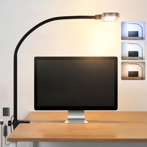 NEEWER Entry Level Version LED Desk Lamp con Clamp, 10W Edge Lit Clip on Flexible Escritorio Monitor Foco con Protección Ocular, CRI80+ Regulable para Oficina Casa Estudio Lectura Banco Trabajo, N33
