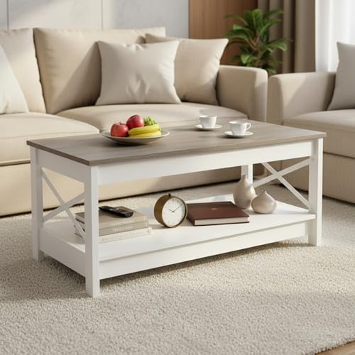 buybyroom Wohnzimmertisch, Couchtisch Landhausstil, Wohnzimmer Tisch mit Stauraum für Schlafzimmer Wohnzimmer Eingangsbereich, Couchtisch Vintage