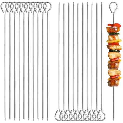 HX-pyahgtv 20 Stück Schaschlikspieße, 20cm Grillspieße Edelstahl, Lange Fleischspieße Wiederverwendbare Grillspieße, Rouladennadeln für Marshmallows, Schokolade, Snacks und Gemüse