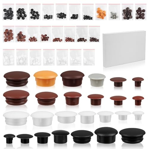 300 Piezas Tapones de Plástico, Tapones para Agujeros 5/6/8/10/12mm, Tapones de Cubierta con Caja de Papel, Incluye 6 Colores,Tapa Agujeros Mueble